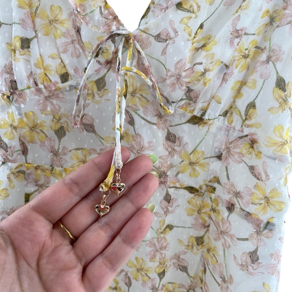 Hansen & Gretel Women’s M Cami Strap Ruffle Chiffon Mini Dress‎ Yellow Floral - Picture 5 of 13